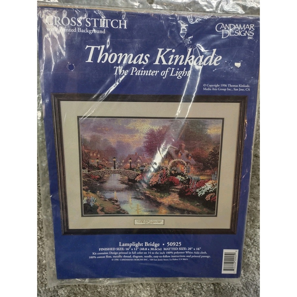 Thomas Kinkade Cross‎ Stitch Kit Lamplight Bridge Candamar Designs Vintage NEW